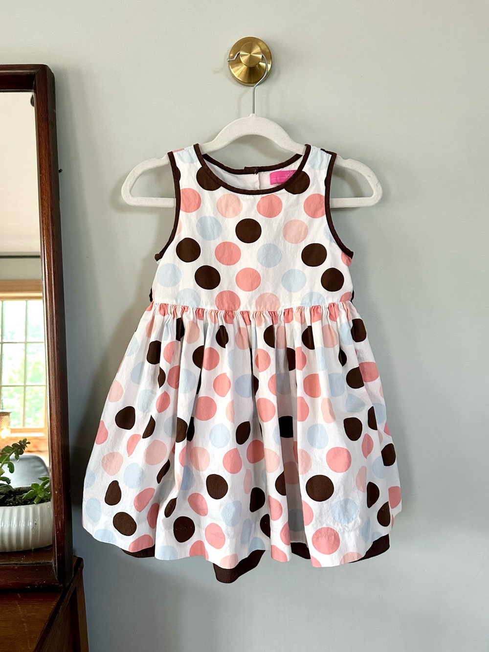 Willi Smith Girls Polka Dot Party Dress Size 5T Pink Brown Blue Tulle Lined